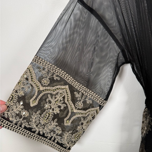 Soft Surroundings Sheer Lace Embroidered Kimono Robe‎ Coverup Gown - Picture 6 of 7
